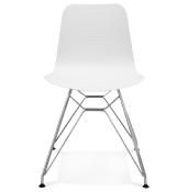 Chaise design 'Sländak Silver' blanche avec 4 pieds en métal chromé