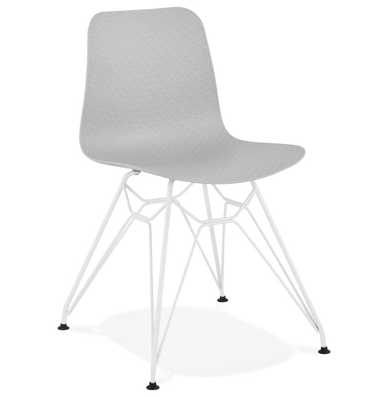 Chaise design 'Sländak White' grise avec 4 pieds en métal blanc