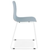 Chaise design empilable 'Style White' bleue pieds tréteaux en métal blanc