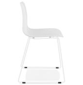 Chaise design empilable 'Style White' blanche pieds tréteaux en métal blanc