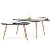 Tables basses scandinaves gigognes ovales 'Sisko' plateau bois gris 3 pieds en bois – 116 x 66 cm