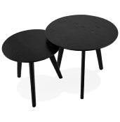 Tables basses scandinaves gigognes rondes 'Mukavä' plateau et 3 pieds en bois noir - Ø 50 cm