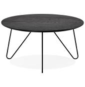Table basse style industriel ronde 'Cooper' plateau en bois noir 4 pieds en métal noir - Ø 80 cm