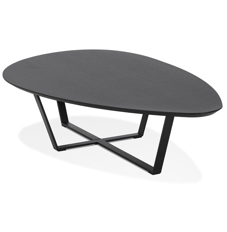 Table basse design ovale 'SURF' plateau en bois noir et pieds en métal noir - 140 x 80 cm.