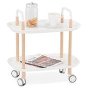 Desserte roulante 'FASTY' plateau blanc et pieds en bois naturel sur roulettes blanches