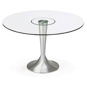 Table à diner / de salle à manger ronde 'Fryst' en verre et pied central en métal brossé – Ø 120 cm