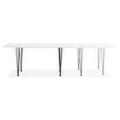 Table à diner / réunion extensible 'Rym' blanche bois laquée 4 pieds métal noir - 170(270) x 100 cm