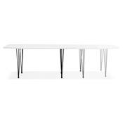 Table / table de réunion extensible 'Rym' blanche bois laquée 4 pieds métal noir - 170(270) x 100 cm