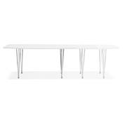 Table à diner / réunion extensible 'Rym' blanche bois mat 4 pieds métal chromé - 170(270) x 100 cm