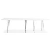 Table / table de réunion extensible 'Rym' blanche bois mat 4 pieds métal chromé - 170(270) x 100 cm