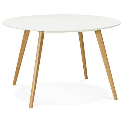 Table à diner / de réunion scandinave ronde 'Solnä' plateau bois blanc 4 pieds bois – Ø 120 cm