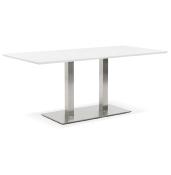 Table de salle à manger 'Tvillin' blanche en bois pied central acier brossé - 180 x 90 cm