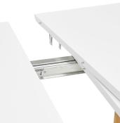 Table / table de réunion extensible ronde scandinave 'Fika' blanche 4 pieds en bois naturel – 120(220) x 120 cm