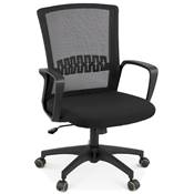 Fauteuil de bureau design à roulettes dossier haut 'PACHA' en tissu et tissu maillé noir pieds noir