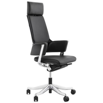 Fauteuil de bureau design à roulettes dossier haut 'BIG MASTER' noir avec pieds en alluminium