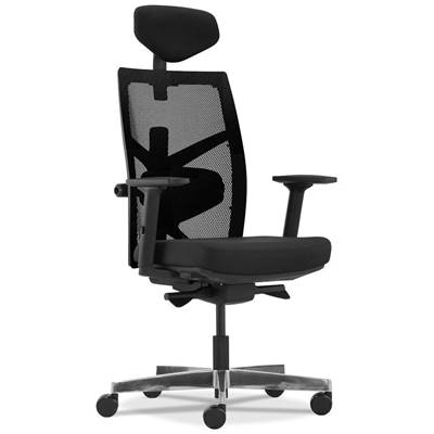 Fauteuil de bureau design à roulettes dossier haut 'HIGHER' tissu et tissu maillé noir pieds métal
