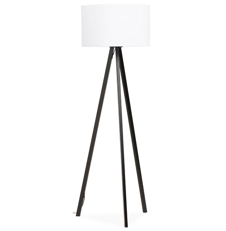 Lampadaire trépied scandinave 'Stätiv' abat-jour en tissu blanc 3 pieds en métal noir