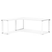 Grand bureau direction d'angle 'BUSINESS L - XL' bois blanc pieds blanc et chromé – 200 x 100 cm