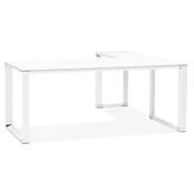 Grand bureau direction d'angle 'BUSINESS L - XL' bois blanc pieds blanc et chromé – 200 x 100 cm