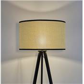 Lampadaire trépied scandinave 'SNELL' avec abat-jour en rotin naturel et 3 pieds en métal noir
