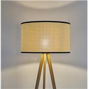 Lampadaire trépied scandinave 'SNELL' avec abat-jour en rotin naturel et 3 pieds en bois naturel