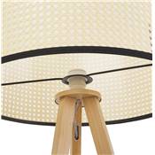 Lampadaire trépied scandinave 'SNELL' avec abat-jour en rotin naturel et 3 pieds en bois naturel