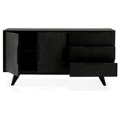 Meuble bahut buffet design 'CHESTERFIELD' en bois noir 2 portes et 3 tiroirs pieds en bois massif noir