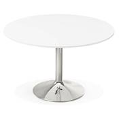 Table à diner / salle de réunion ronde 'Druna' bois blanc pied central en métal chromé - Ø 120 cm