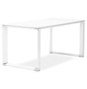 Bureau de direction droit 'Business' en bois blanc pieds métal blanc et métal chromé – 160 x 80 cm