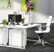 Bureau de direction droit 'Business' en bois blanc pieds métal blanc et métal chromé – 160 x 80 cm