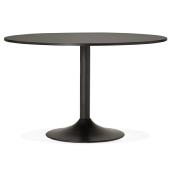 Table / table salle de réunion ronde 'Kaza' plateau en bois noir et pied central en métal noir – Ø 120 cm