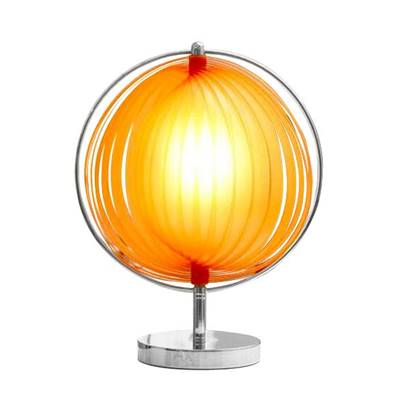 Lampe à poser design 'Astra' abat-jour rond modulable en lamelles flexibles orange structure chromé