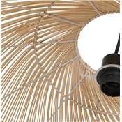 Suspension design demi sphère 'JUNGLE' abat jour en rotin structure métal blanc réglable en hauteur