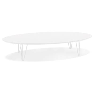 Grande table basse style industriel ovale 'DANA' blanche en bois pieds en métal blanc - 110 x 80 cm