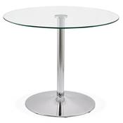 Petite table / table de réunion ronde 'LIGHTY' plateau verre transparent pied central chromé - Ø 90 cm
