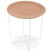 Table d'appoint guéridon design industriel 'METALLISK' bois naturel 4 pieds métal blanc - Ø 45 cm