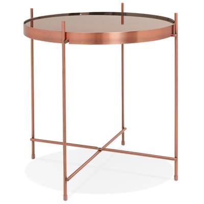 Table d'appoint guéridon pliable 'SMALL ELEMENTO' plateau miroir 4 pieds en métal cuivré - Ø 40 cm