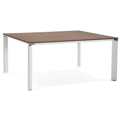 Table réunion / bureau bench design 'BIG AFER XL' noyer pieds métal blanc et chromé - 160 x 160 cm