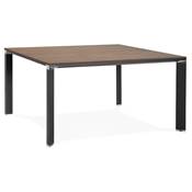 Table de réunion / bureau bench design 'BIG AFER' noyer pieds métal noir et chromé - 140 x 140 cm