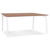 Table de réunion / bureau bench design 'BIG INCONTRO' en noyer pieds en métal blanc - 140 x 140 cm