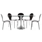 Table / table de réunion ovale 'Vénus' plateau verre pied central en métal brossé – 160 x 108 cm