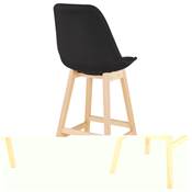 Tabouret de bar design scandinave 'CHAIRMAN' en tissu noir 4 pieds en bois naturel et dossier haut