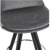 Tabouret de bar 'BLACK CIRCLE' velours gris 4 pieds bois noir repose pieds métal chromé dossier haut