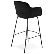 Tabouret de bar design à accoudoirs moderne 'CARINO' en velours noir avec 4 pieds en métal noir