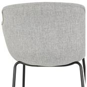 Tabouret de bar design à accoudoirs moderne 'CARINO' en tissu gris clair avec 4 pieds en métal noir