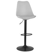 Tabouret de bar réglable design 'BAROK' pivotant gris pied et repose pieds métal noir dossier haut