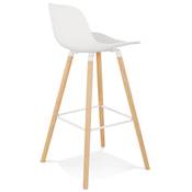 Tabouret de bar scandinave 'NORSKI' blanc 4 pieds bois naturel repose pieds métal blanc dossier haut