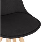 Tabouret de bar scandinave 'CIRCLE' tissu noir 4 pieds bois naturel repose pieds chromé dossier haut