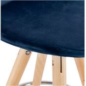 Tabouret bar scandinave 'CIRCLE' velours bleu 4 pieds bois naturel repose pieds chromé dossier haut