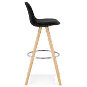 Tabouret bar scandinave 'CIRCLE' velours noir 4 pieds bois naturel repose pieds chromé dossier haut